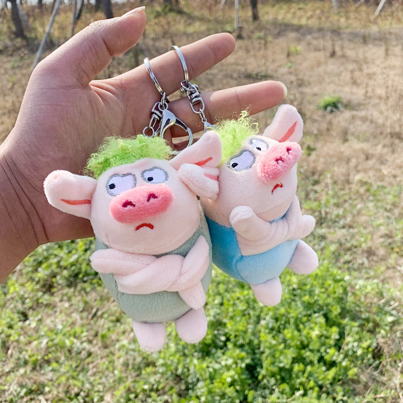 Plush Doll Keychain Pendant Cute Hanging Ornament for Bags and Keys 12cm Short Plush Stuffed Animal Toy Greens