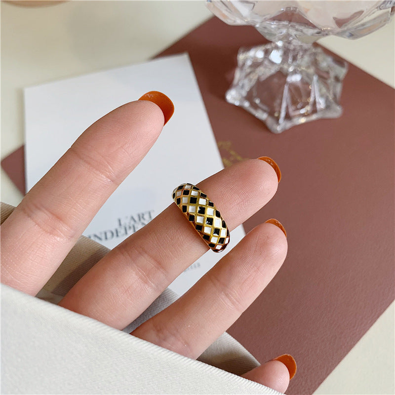 Women's Golden Ring European American Titanium Steel Geometric Ring Individually Packed Birthday Gift Ring Fashionable Ring for Ladies Rhombus Design