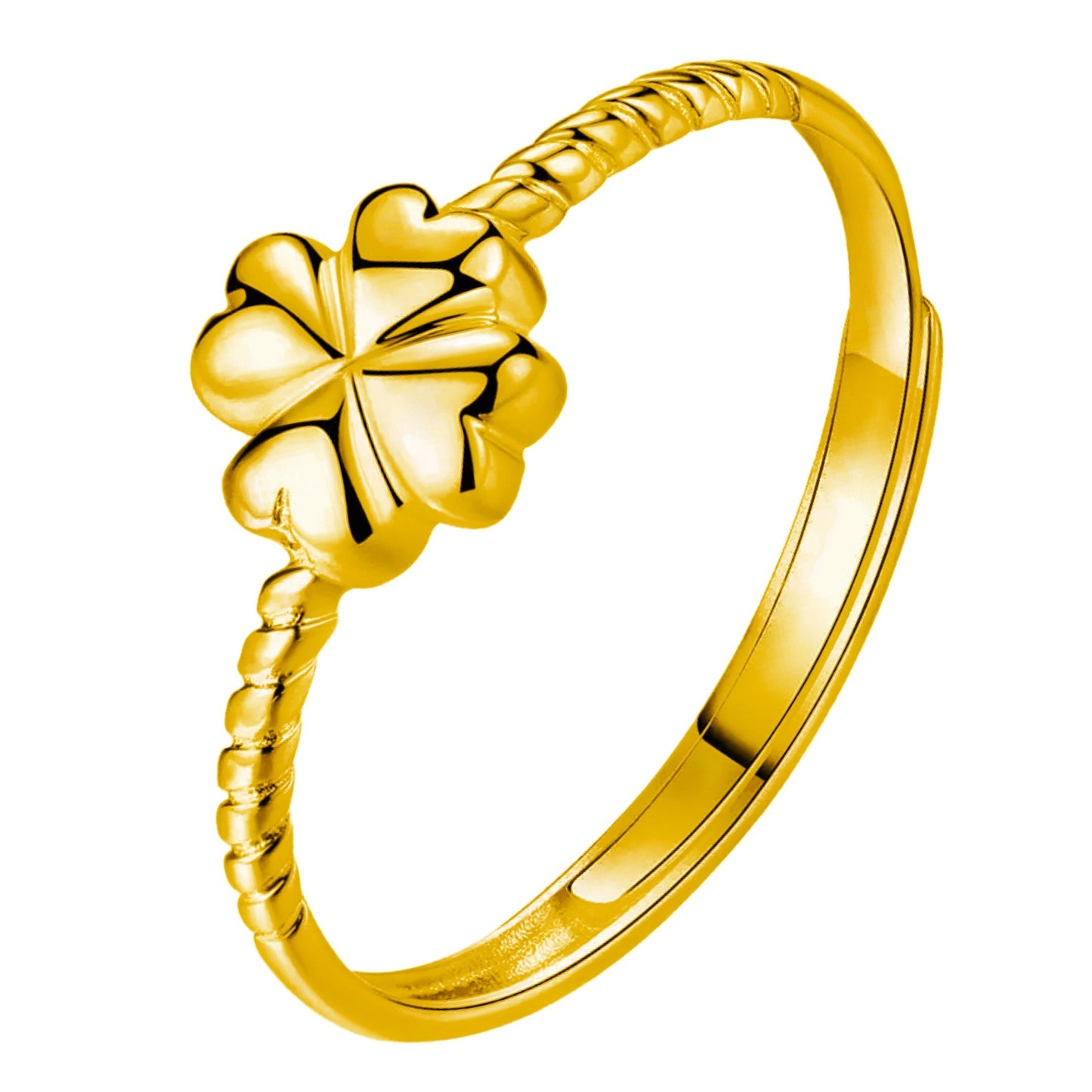 Unisex Adjustable Opening Four Leaf Clover Ring Copper Electroplated Geometric Index Finger Ring Color Gold For