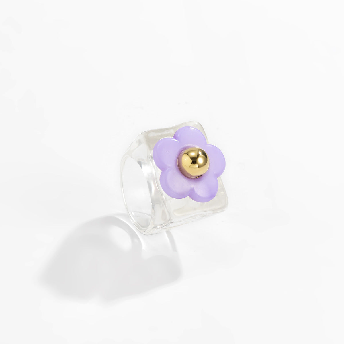 Womens Flower Resin Ring Wide Floral Statement Fashion Ring