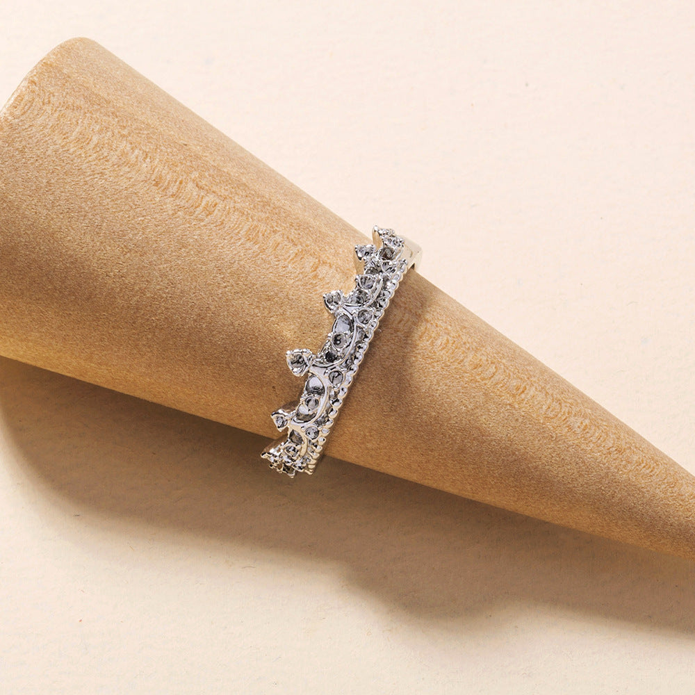 Copper Zircon Carved Crown Design Ring For Women Adjustable Band Euro Fashion Jewelry Electroplated Shine Gift For Her