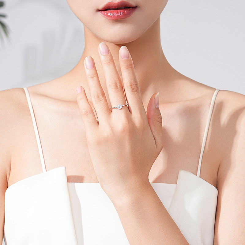 Sterling Silver Ring For Women Round Micro Rhinestones Geometric Design Ring Affordable Luxury Everyday Silver Band