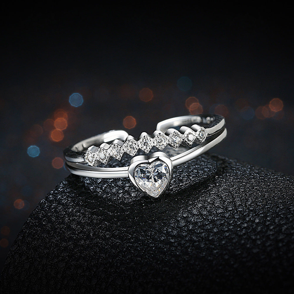 Heart Shaped Couple Rings With Micro Inlaid Zircon Electroplated Geometrical Design For Ladies And Men Fashion