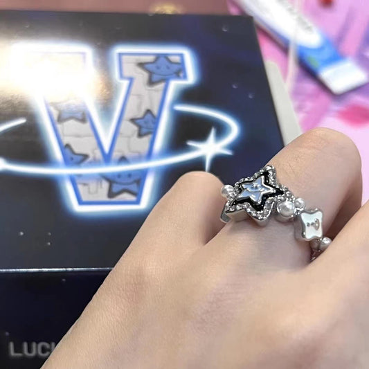 Lucky Star Ring Adjustable Alloy Finger Band For Teens