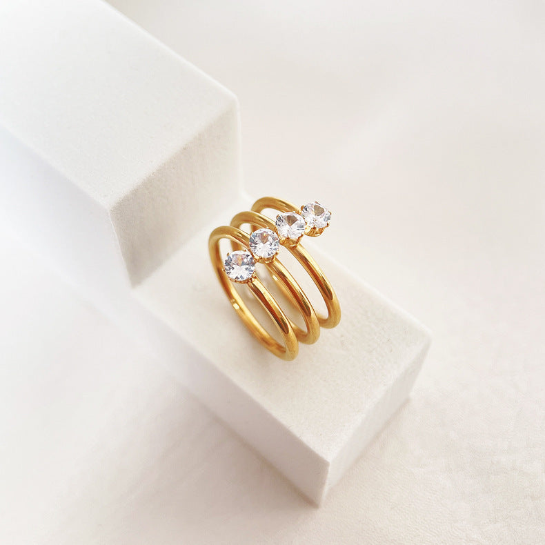 Titanium Steel Index Finger Ring Adjustable Opening With Large Diamond Zircon Inlay Geometric Ring European Style