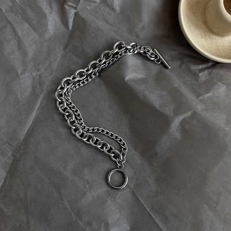 Geometric Double Layer Alloy Bracelet For Men And Women Retro Design Fashion Jewelry Accessories Everyday Wear