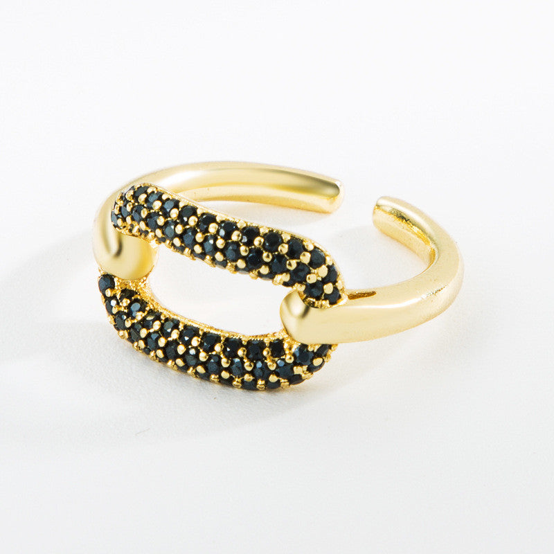 Oval Copper Micro Inlaid Rhinestone Ring For Women