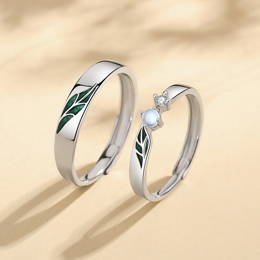 Sterling Silver 925 Adjustable Couple Rings With Gem Inlays Matching Bands For Anniversary Engagement Gift Idea
