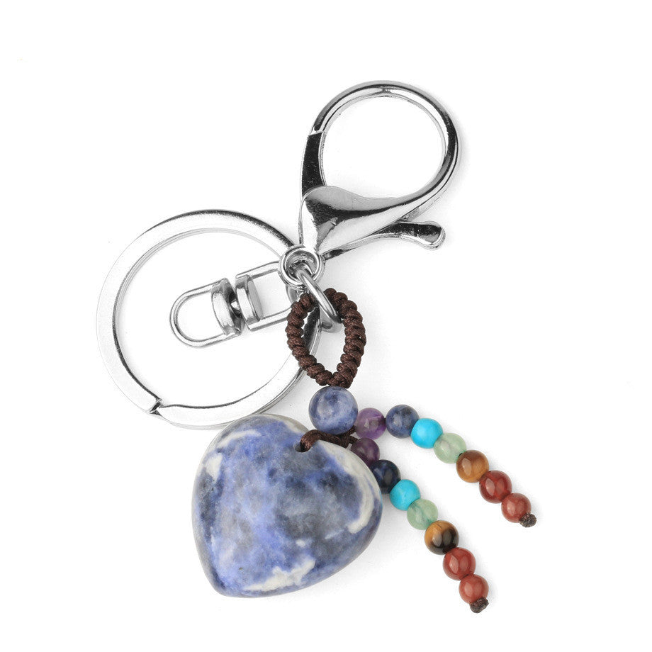 Natural Stone Keychain Electroplated Love Heart Key Chain Water Drop Bell Freshly Baked Unique Stone Drop Bell