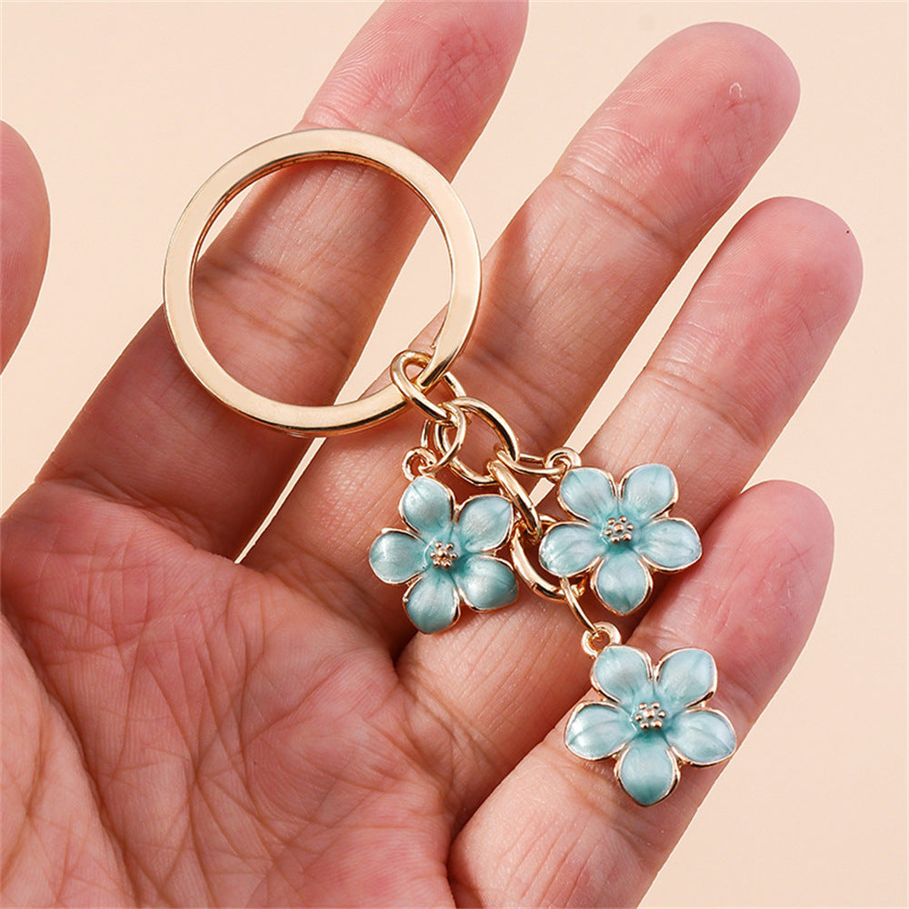 Girly Cherry Blossom Epoxy Zinc Alloy Keychains Flower Pattern Handbag Charm Decoration Purple Flowers Pendant