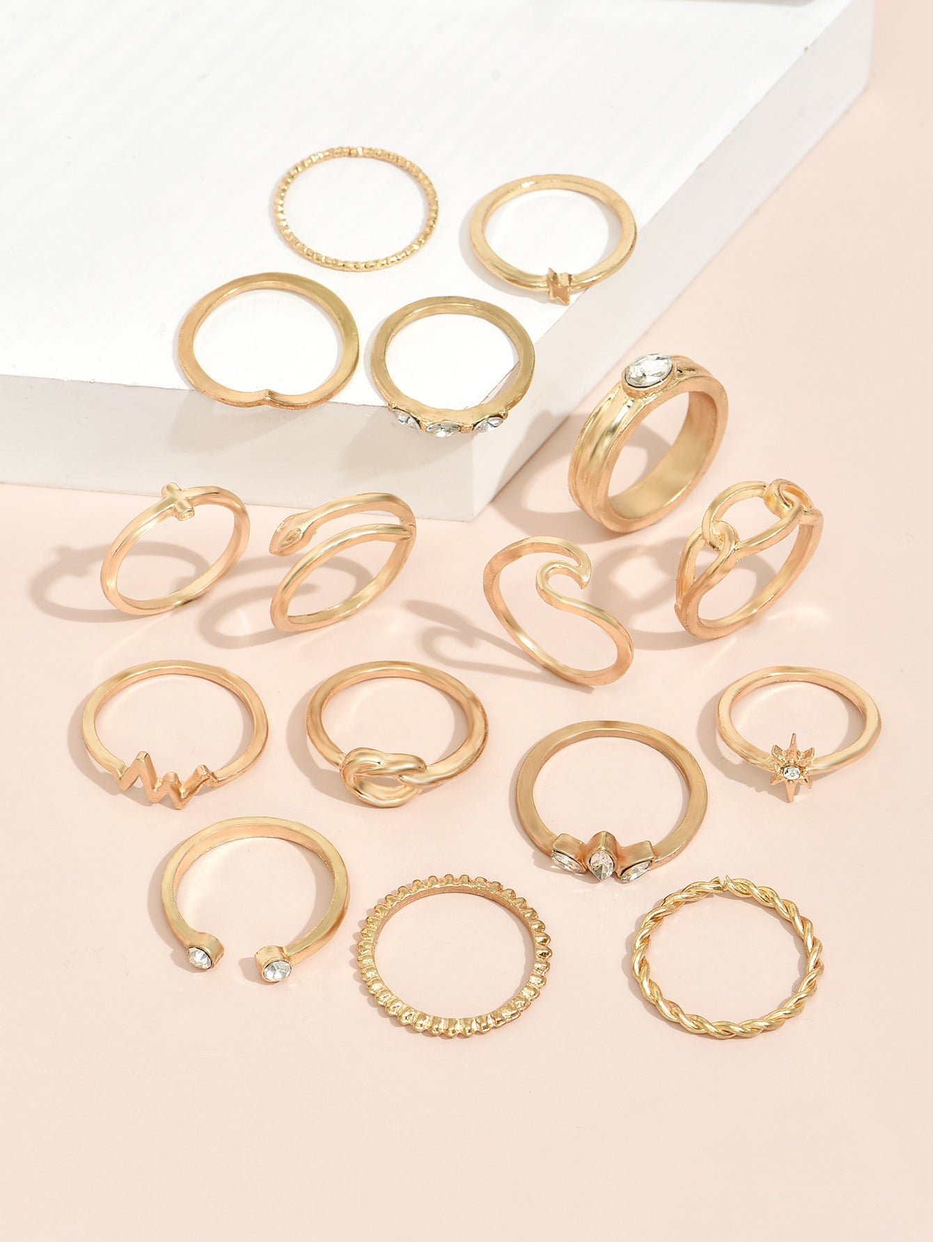 Golden Ring Set For Women And Girls Alloy Wave Cross Knotted Twist Stackable Rings Fashion Jewelry Gold Shines