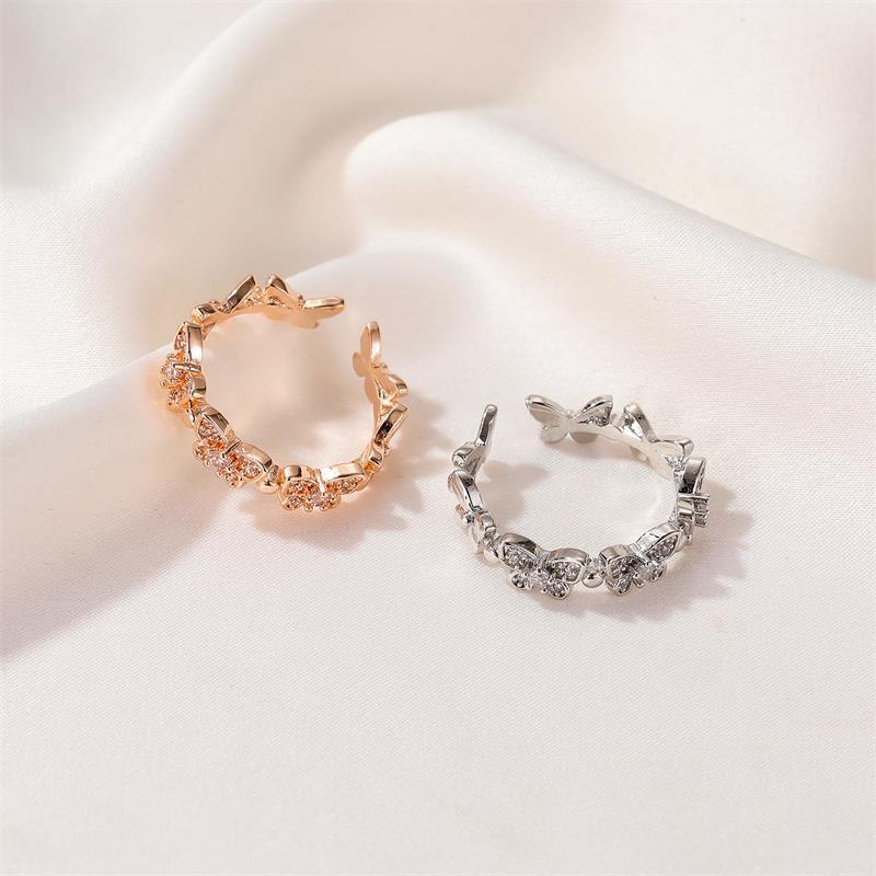 Womens Butterfly Ring Adjustable Open Geometric Alloy Metal Gold Tone Silver Tone Diamond Like Zircon Gold Tone