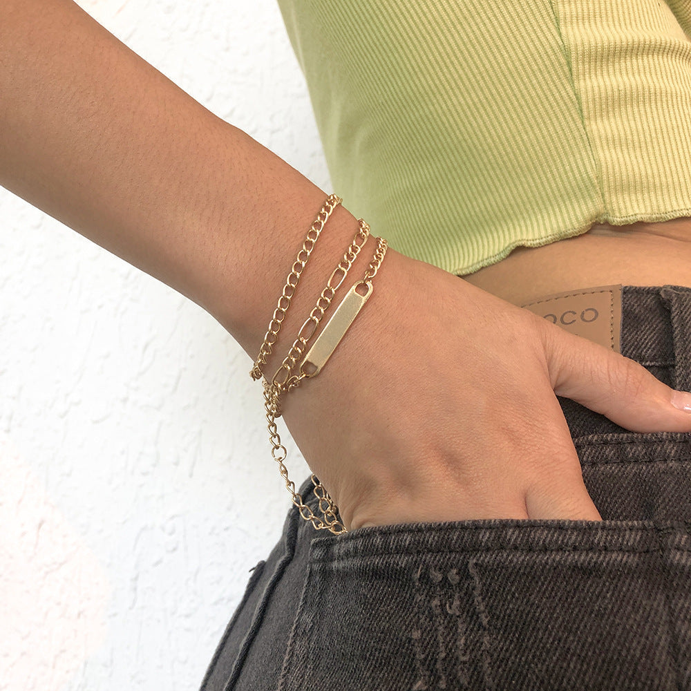 Womens Multi Layer Geometric Golden Alloy Bracelet European Style Fashion Jewelry Gift Packaged for Gifting 3D