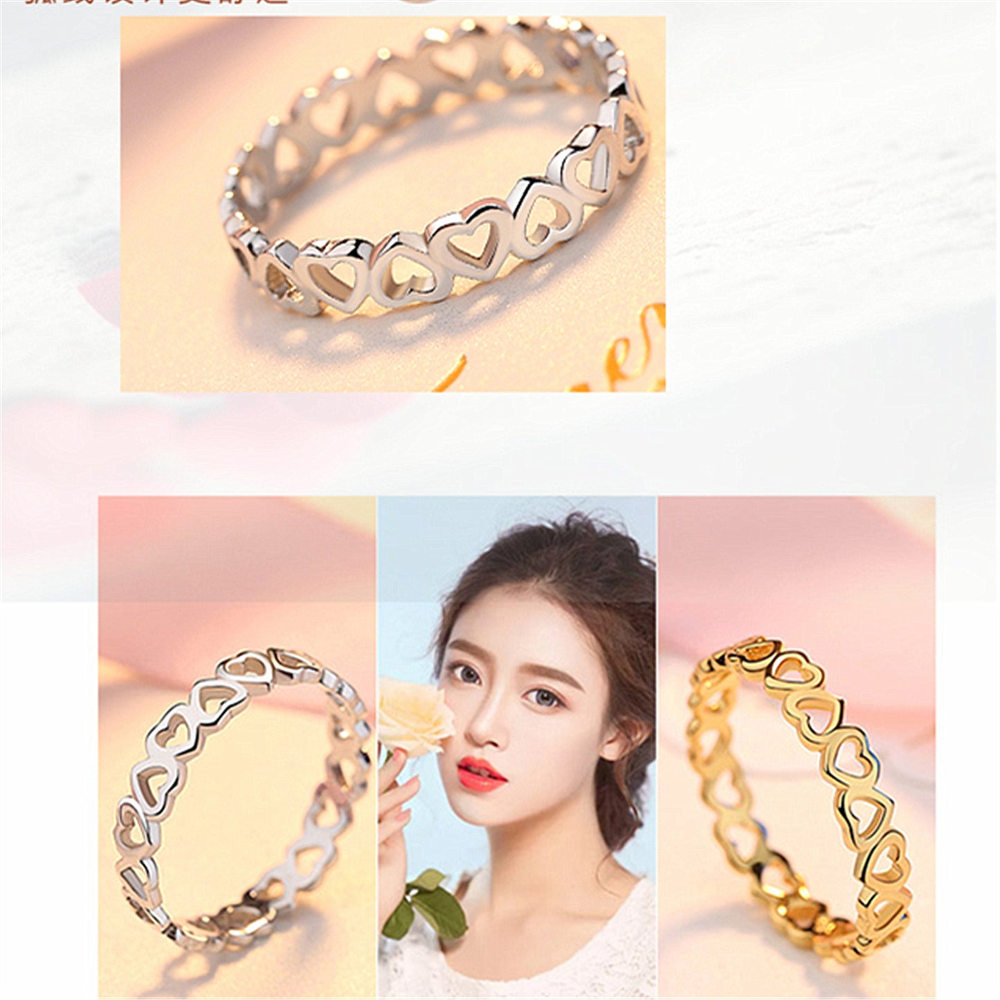 Silver Plated Ring Heart To Heart Copper Band Geometric Jewelry Gift For Her Women Elegant Gift For Her Jewels