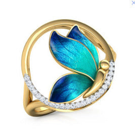 Butterfly Design Ring With Oil Painted Metal European Fashion Statement Jewelry Gift For Women Elegant Durable Accessory