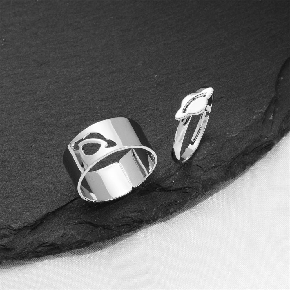 Adjustable Opening Alloy Ring Set Creative Design Punk Style Korean Rings Unique Spaceship Two Pieces Jewelry Collection