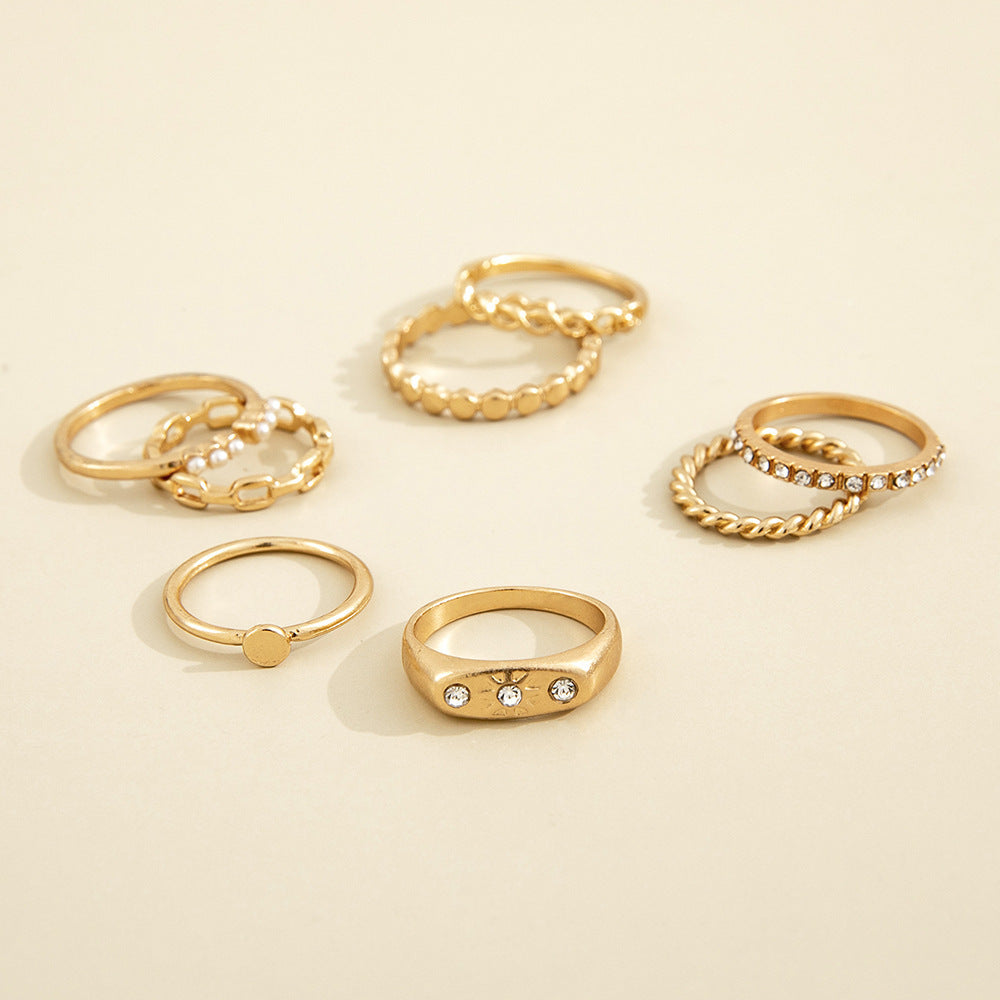 Gold Ring Set Eight Pointed Star Rings With Pearl And Diamond Geometric Alloy European Rings Fashion Jewelry 8