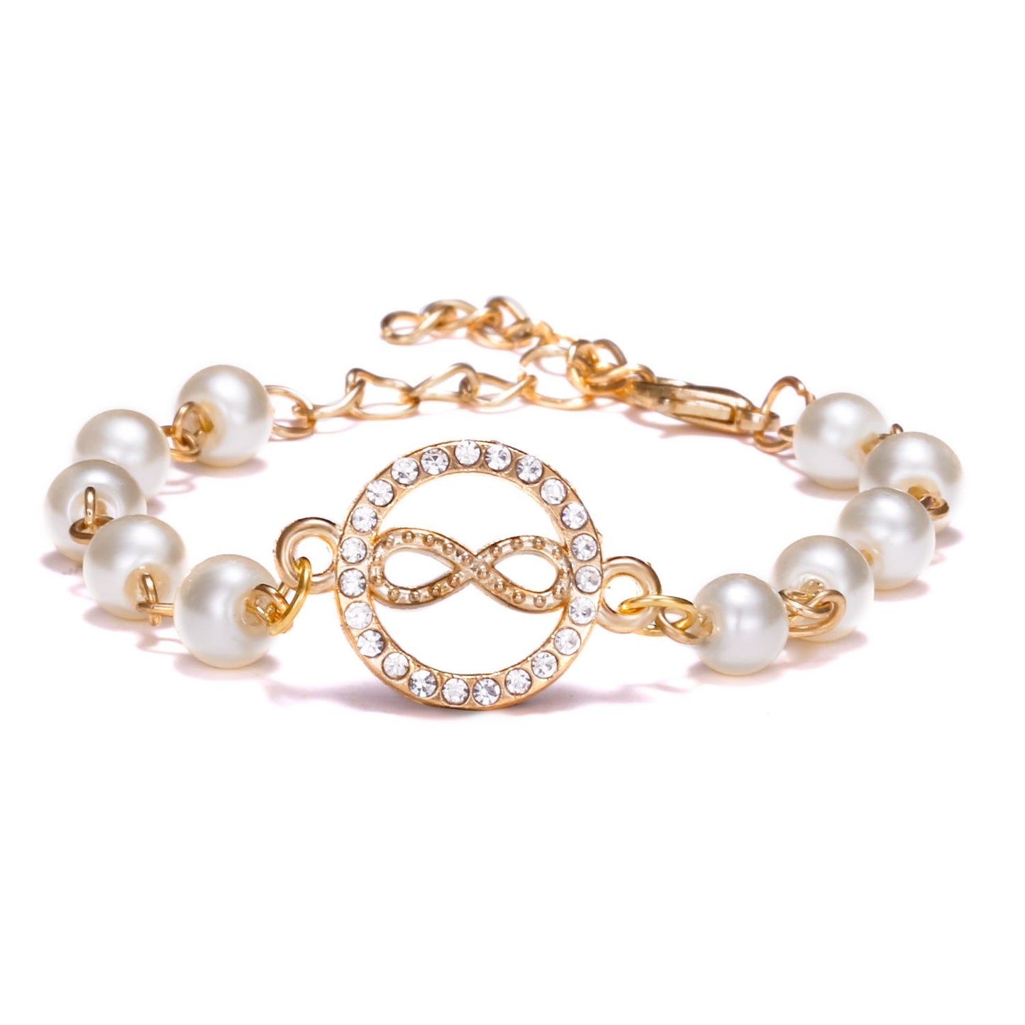 Womens Alloy Rhinestone Pearl Bracelet Geometric Heart