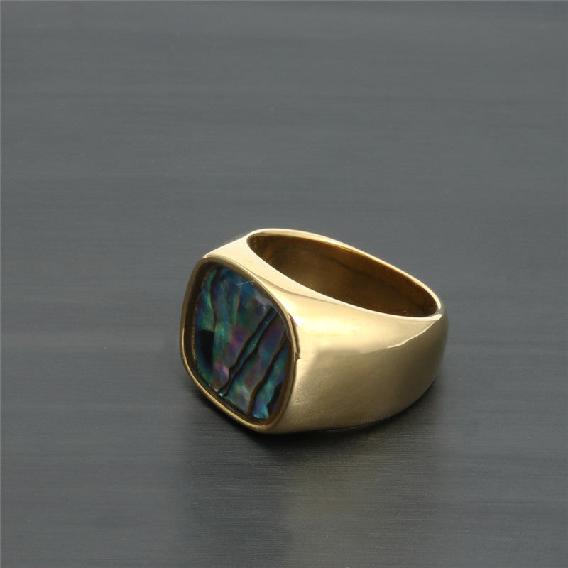 Unisex Titanium Steel Ring With Colorful Shell Square Design Gold Band Fashion Statement Ring For Women 8 9 10