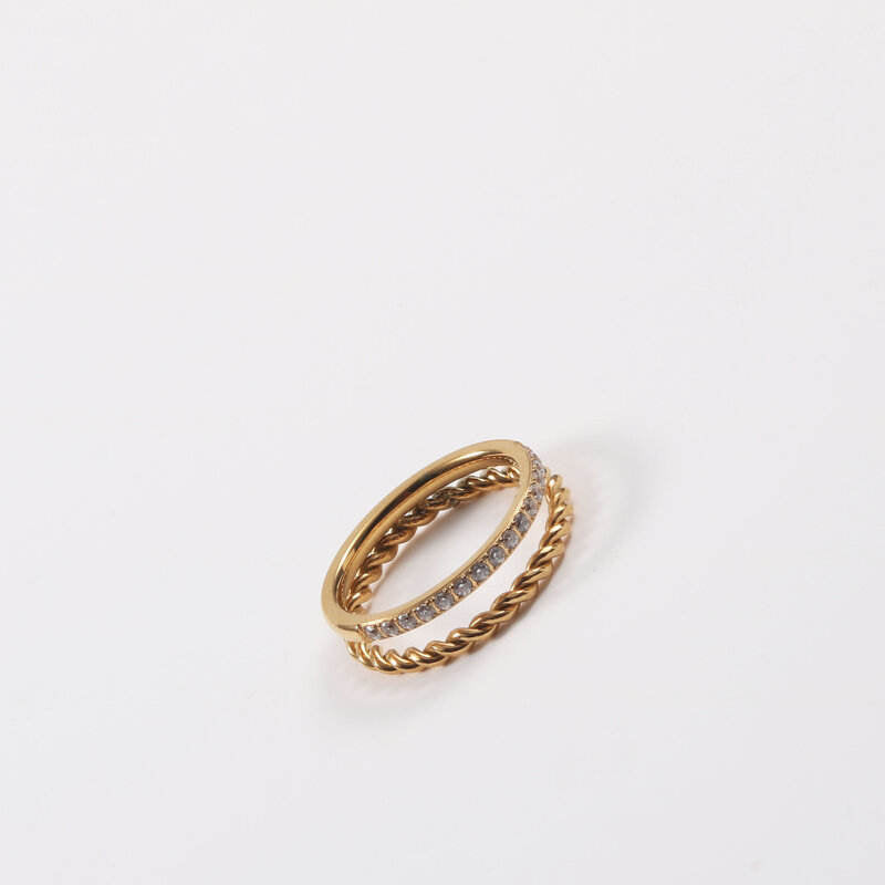 Unisex Double Layer Fried Dough Twists Ring With Zircon Cool Universe Electropltd Size 6 7 8 Packing X1PCS RXPR