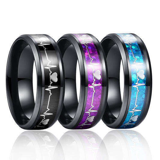Heartbeat Metal Ring For Women Men Handmade Alloy Inlaid Artificial Gemstone Fashion Jewel Gift Durable Elegant