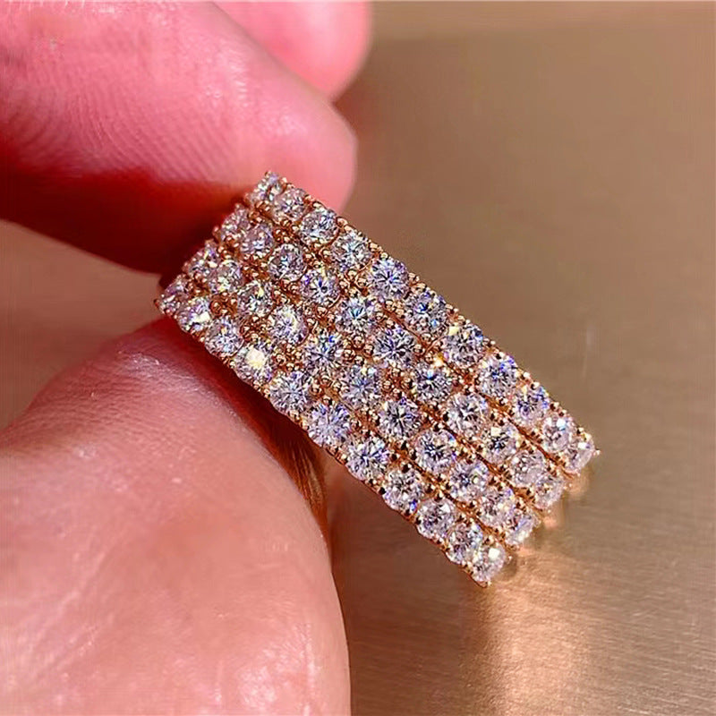 Geometric Zircon Ring Rose Gold Plated Copper Elegant Fashion Jewelry For Women Sizes 6 7 8 9 10 Statement Gem