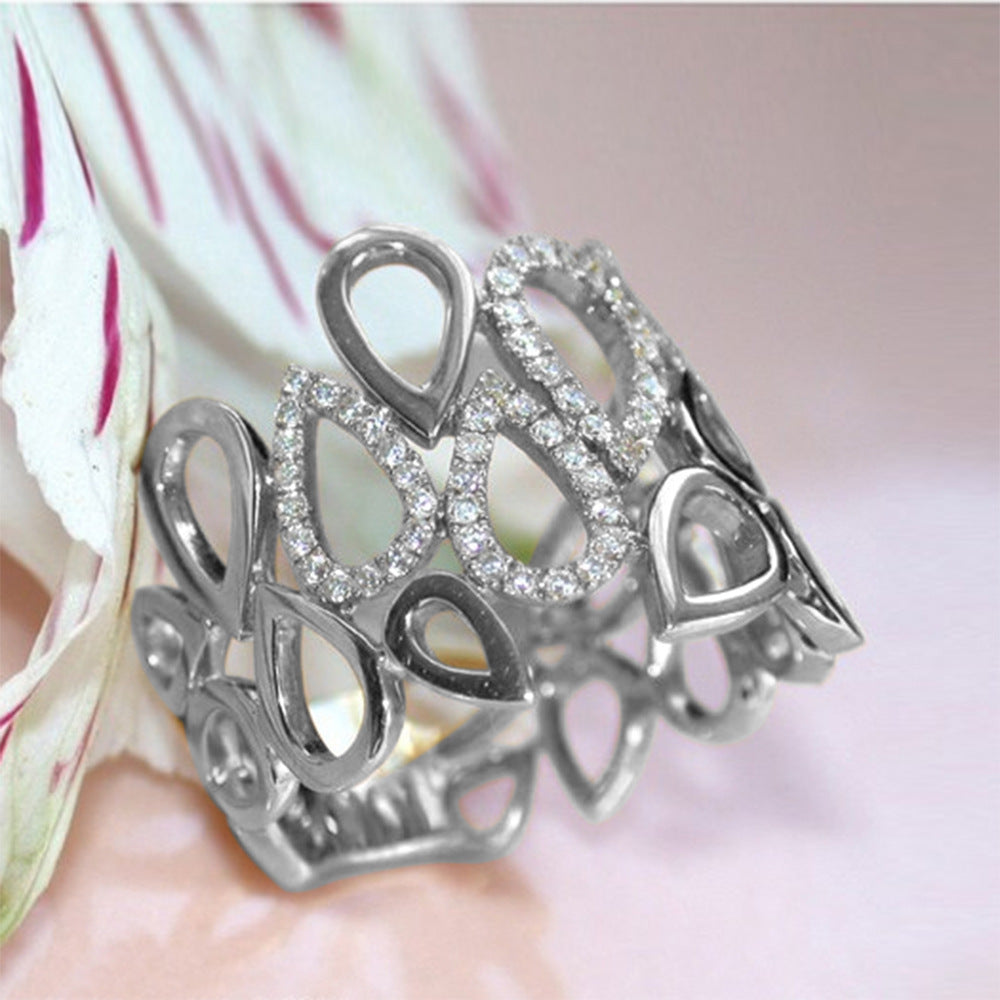 Personalized Drop Shaped Hollow Micro Setting Ring With Zircon Inlay Copper Gold Plated Size 6 7 8 9 10 Deluxe