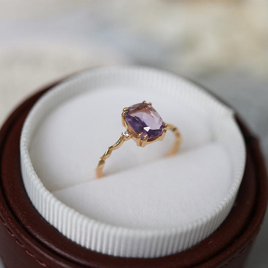 Lavender Amethyst Ring For Women Simple Copper Silver Band US Sizes 6 7 8 9 Elegant Fine Jewelry Copper Shines
