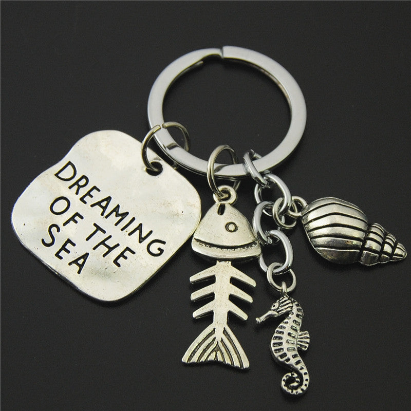 Unisex Skull Keychain Antique Silver Plated Alloy Turquoise Pendant Decoration Gift Skull Key Ring Collectible