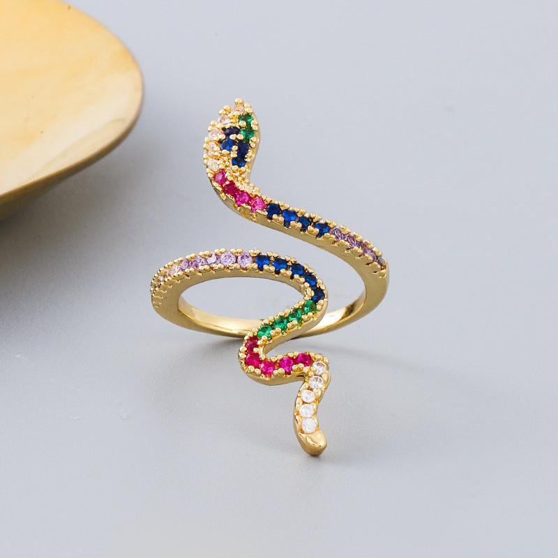 Brass Gold Plated Zircon Ring With Micropaved Charm Animal Zodiac Copper Jewelry Opening Adjustable Inner 1.8cm