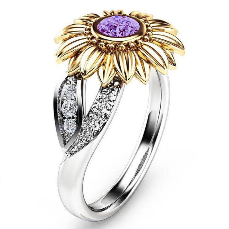 Womens 18K Gold Plated Chrysanthemum Sunflower Ring Copper Tone Fashion Jewelry Gift For Her Elegant Accessory