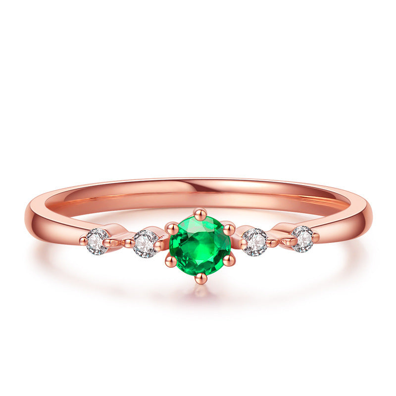 Emerald Plated Rose Gold Ring Geometric Design With Sterling Silver Inlaid Gemstone Jewelry For Everyday Style