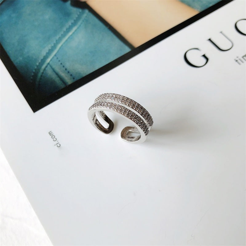 Womens Adjustable Stacking Ring Copper Inlaid Zircon Ring Fashion Jewelry Holiday Gift Individually Packed Fingertip