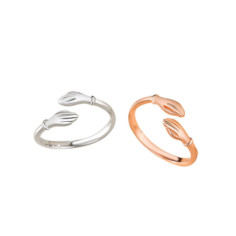 Sterling Silver Hug Ring For Women Creative Niche Design Korean Style Hand Hugging Ring Jewelry Elegant Finish Polished