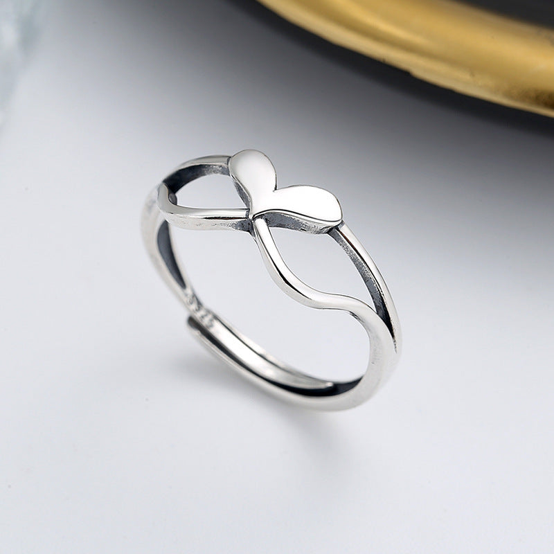 Heart Shaped Ring for Women Creative Double Silver Ring Retro Style Gift Individually Packed for Festivals Today