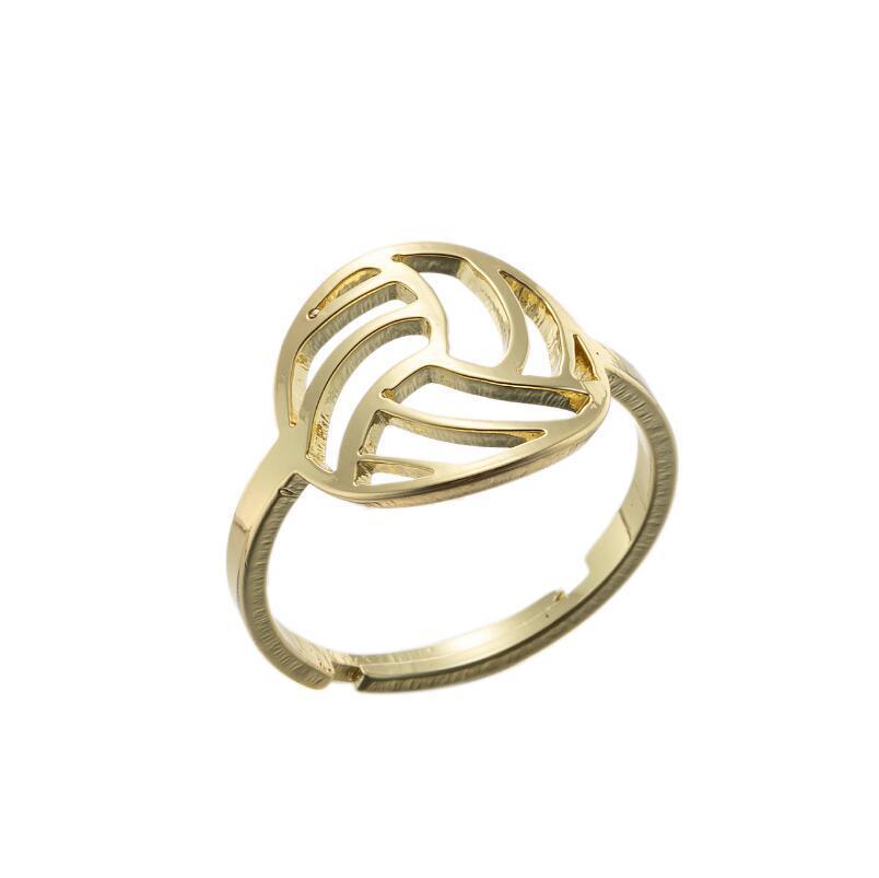 Stainless Steel Adjustable Ring Hollow Geometric Flower Design With Fruit Motif For Women Fashion Jewelry European Style