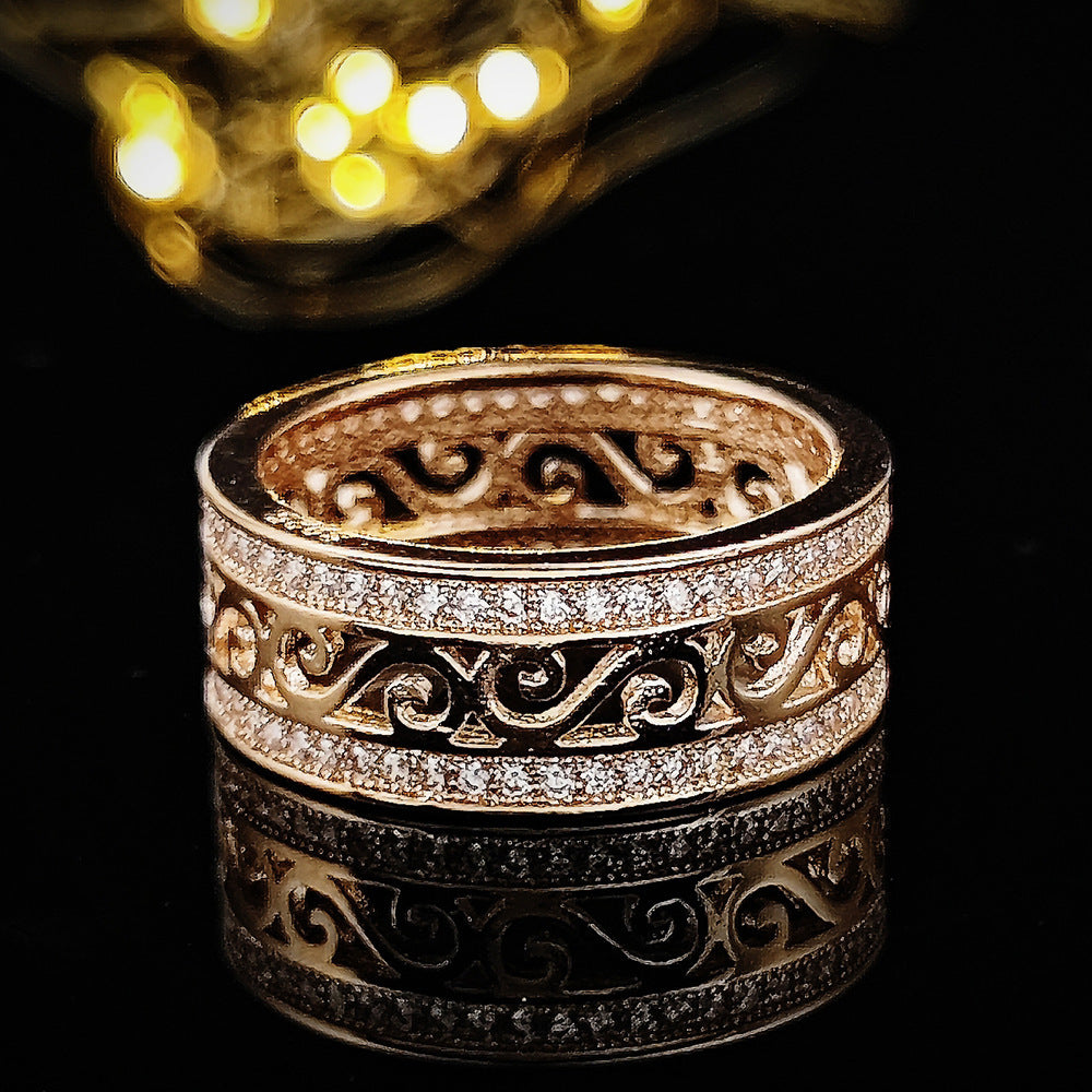 Women Vintage 8mm Copper Rings White Rose Gold Plated European Style Jewelry For Female Fashion Accessory Gem