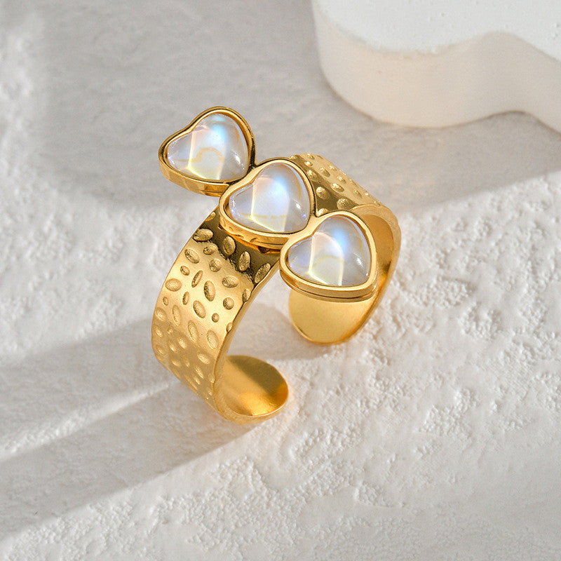 Women Stainless Steel Heart Open Ring Geometric Design Fashion Jewelry Gifts For Her Romantic Elegant Gorgeous