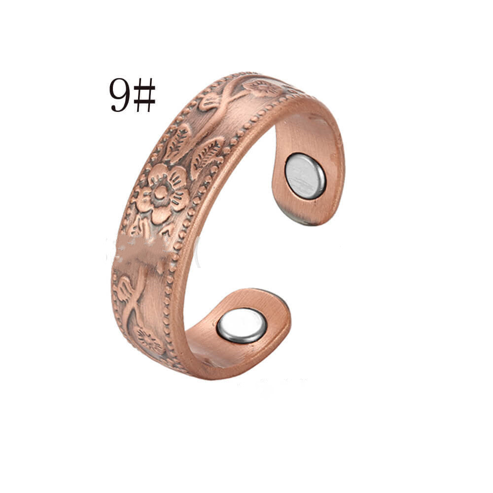 Womens Carved Plum Design Ring Solid Red Copper Magnetic European Style Jewelry Accessory Elegant Plated Charm