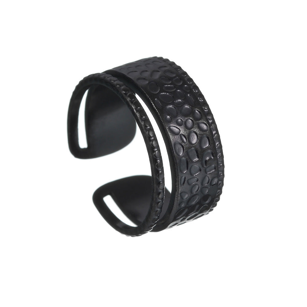 Womens Titanium Steel Ring Adjustable Hammer Pattern Electroplated Band Gift For Her Elegant Sparkle For Women