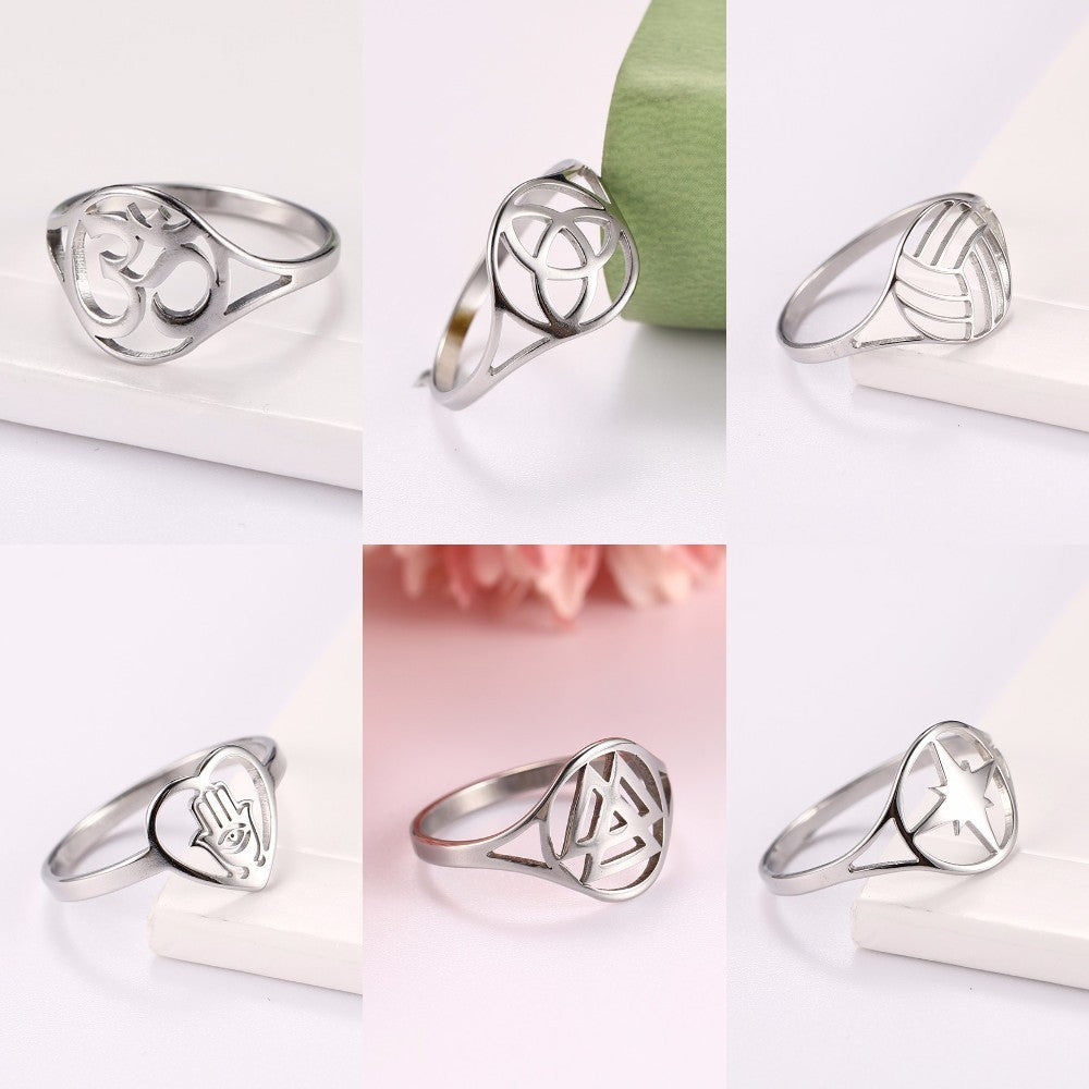 Geometric Titanium Ring For Women And Men Polished Band Cartoon Shape Fashion Jewelry Gift Sizes 17 18 19 20mm