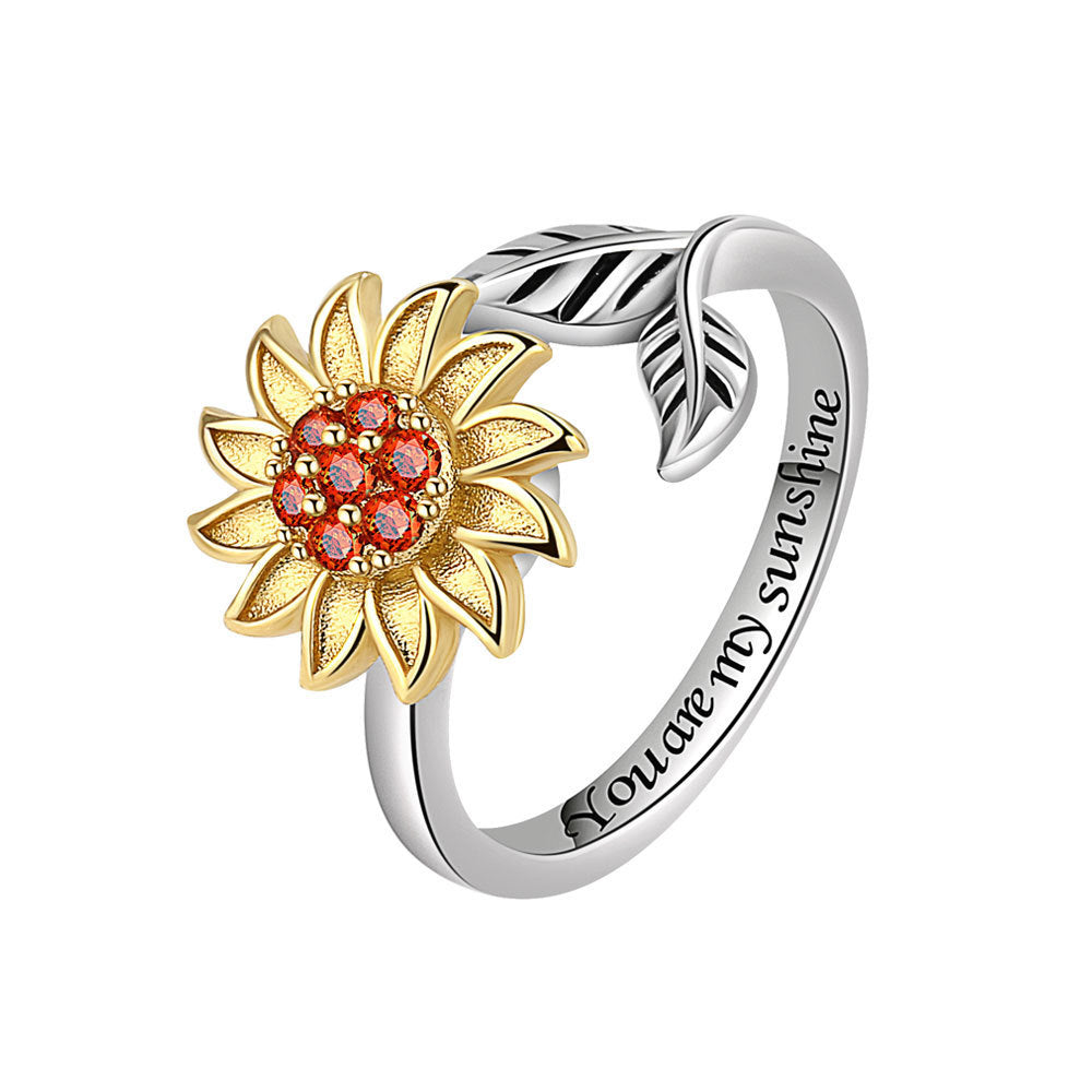 Adjustable Rotating Sunflower Rings Copper Electroplated Thai Silver Gold Plated Fashion Jewellery Gift For Her