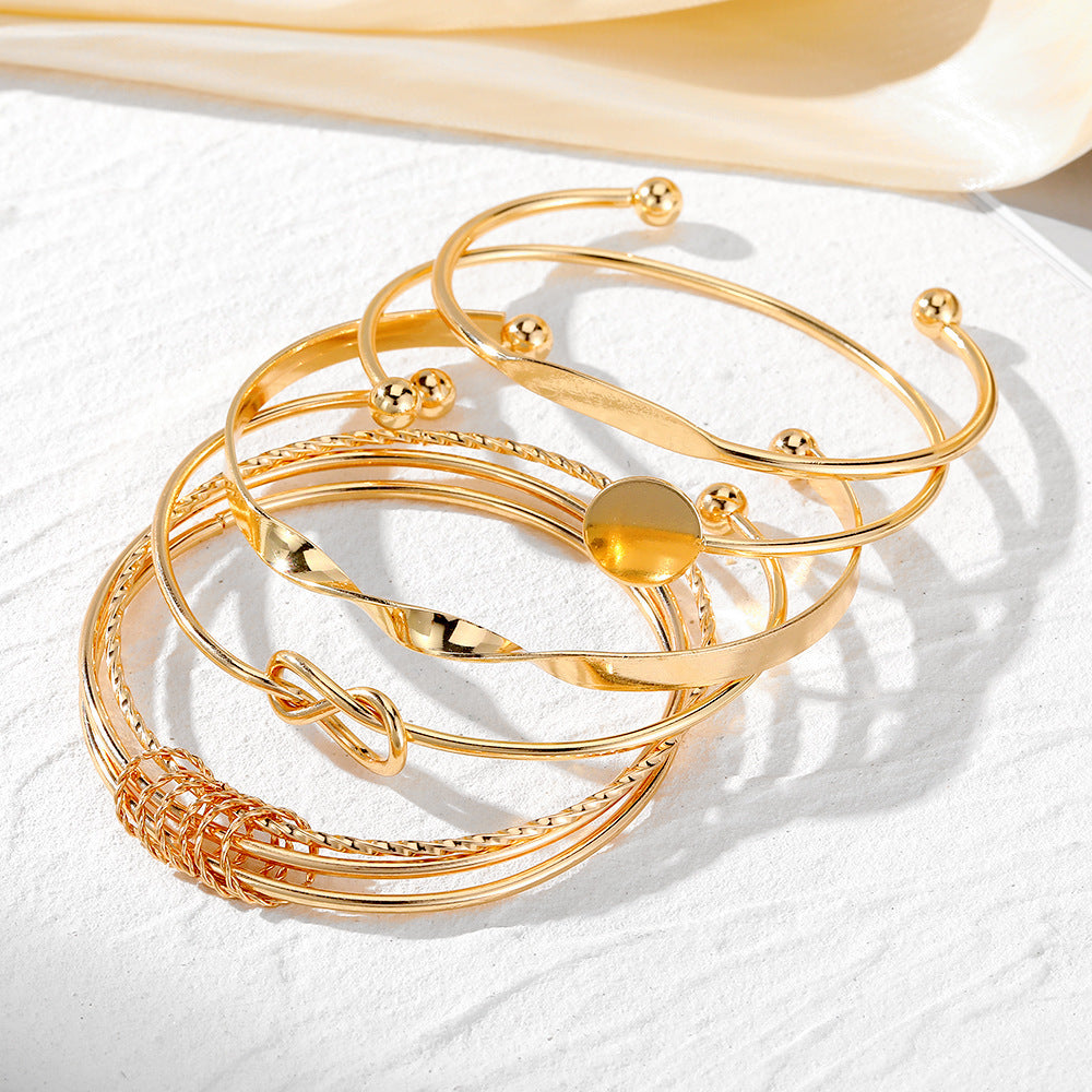 Geometric Alloy Bracelet Set Unisex Retro Chain Design Round and Dot Element Fashion Jewelry for Women and Men