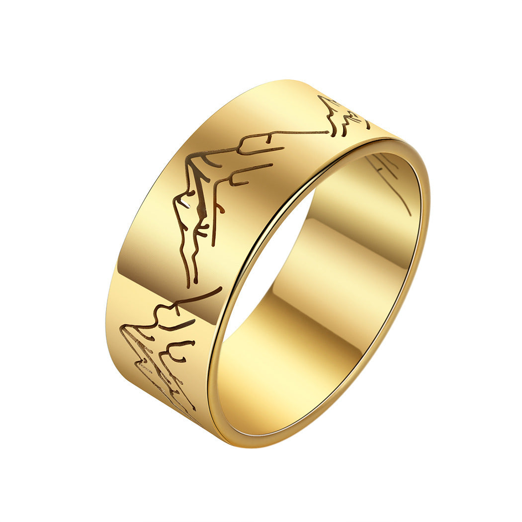 Stainless Steel Mountain Ring Natural Geometry Fashion Ring for Women and Girls Everyday Wear Gold Statement Piece