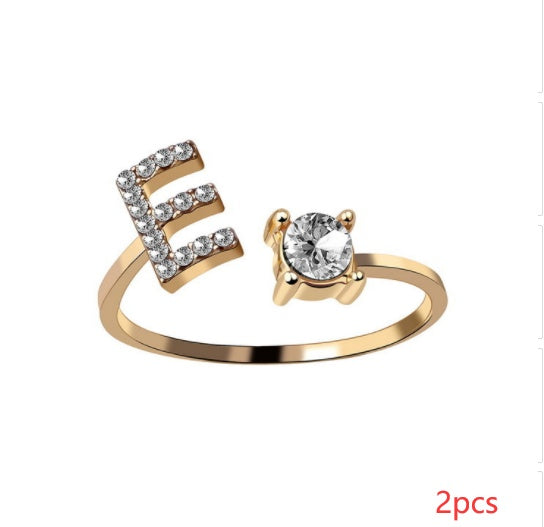 Womens Initial Letter Ring Adjustable Vintage Jewelry Zircon Accents Alloy Rhinestone Ring Perfect For Gifting