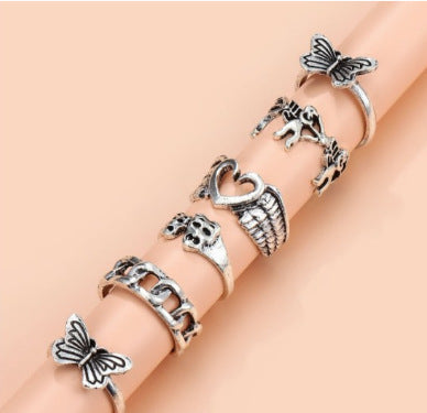 Womens Alloy Metal Ring Set Retro Geometric Chain Rings European Design Electroplated Gold And Silver Tone Fashion