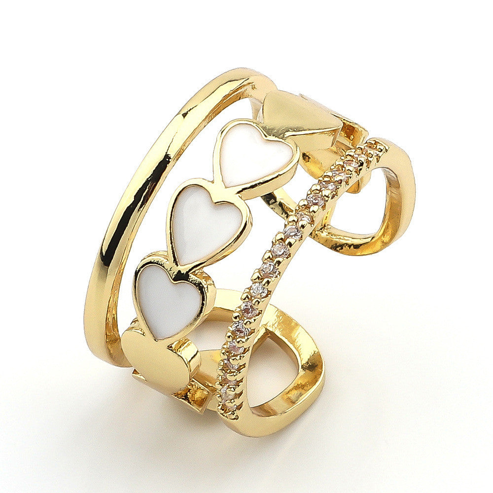 Heart Shaped Zircon Inlaid Copper Ring With Dripping Oil Design Elegant Fashion Jewelry Gift For Her Durable Quality