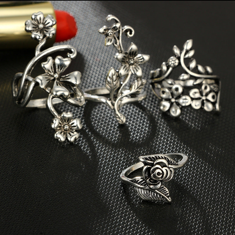 Silver Flower Ring Hollow Floral Rings European American Alloy Jewelry Festival Gift Individually Packed Rings