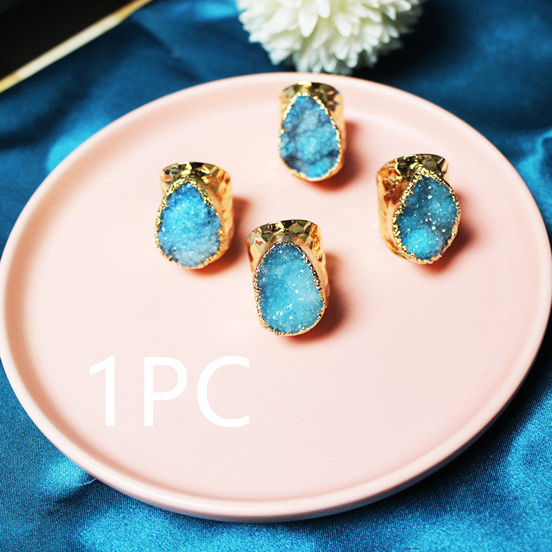 Oval Crystal Cluster Wrap Ring Color Plated Inlay Style For Women Lake Blue Treasure Blue Rose Red Original Color