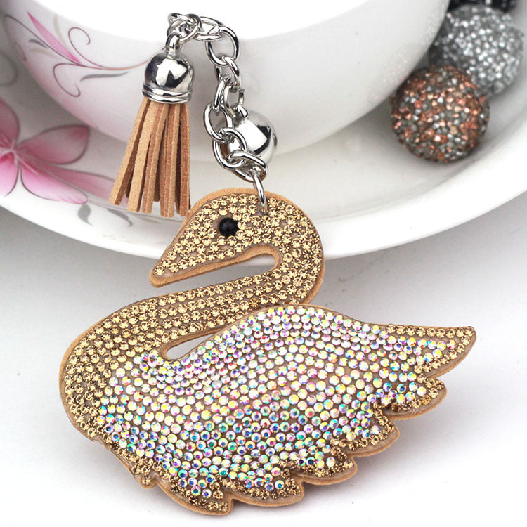 Elegant Velvet Rhinestone Swan Keychain for Handbags and Backpacks Korean Velvet Finish with Sparkling Crystal
